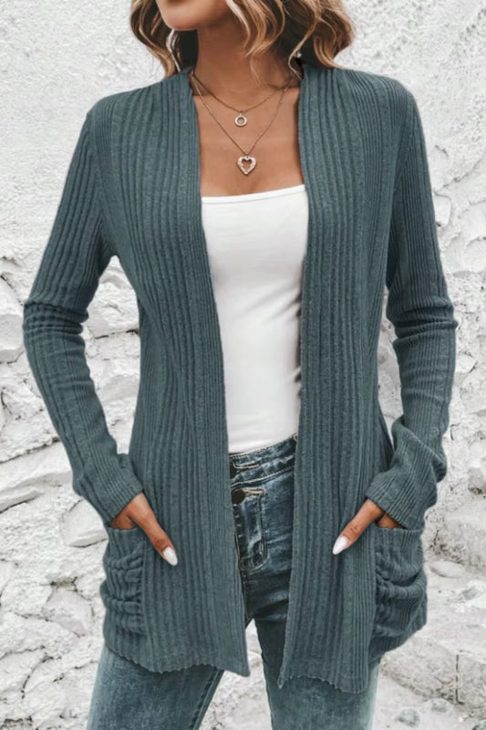 Cardigan Amincissant Côtelé De Couleur Unie Pour Femme, Manteau Polyvalent, Minimaliste Européen Et Américain, Nouvelle Collection Automne.