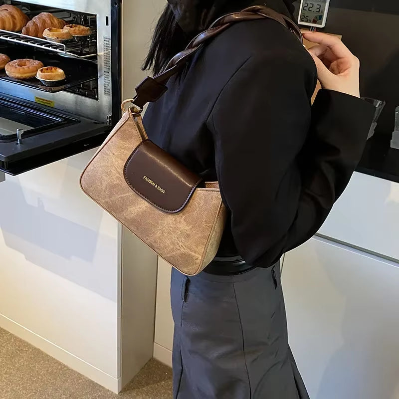 Retro Casual Single Shoulder Bag Commuter Women'S Bag New Trend Small Square Bag Brown Underarm Bag Spring New Model