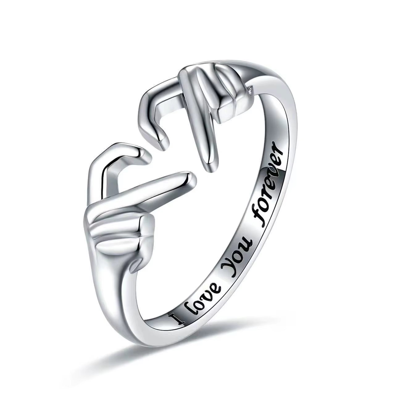 Luxury Designer Double Hand Heart Couple Rings for Women Love Hug Wedding Valentine'S Day Gift Adjustable Jewelry