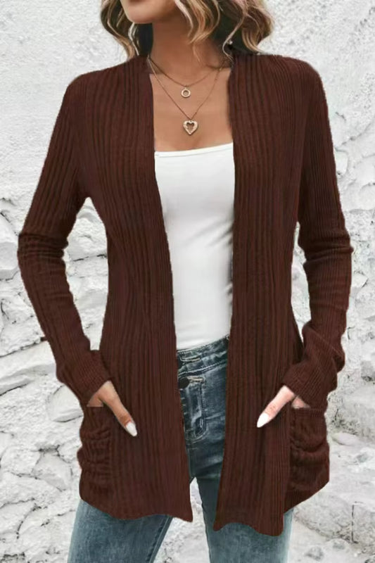 Cardigan Amincissant Côtelé De Couleur Unie Pour Femme, Manteau Polyvalent, Minimaliste Européen Et Américain, Nouvelle Collection Automne.