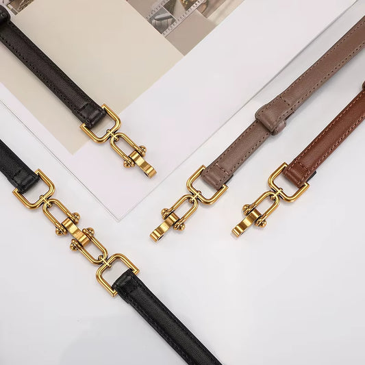 Ceintures Coréennes En Cuir Véritable Pour Femmes, Ceinture De Taille Fine En Cuir Verni Avec Boucle Dorée Pour Robe, Ceinture De Luxe Réglable Pour Femmes