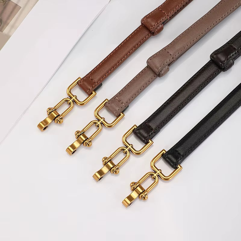 Ceintures Coréennes En Cuir Véritable Pour Femmes, Ceinture De Taille Fine En Cuir Verni Avec Boucle Dorée Pour Robe, Ceinture De Luxe Réglable Pour Femmes