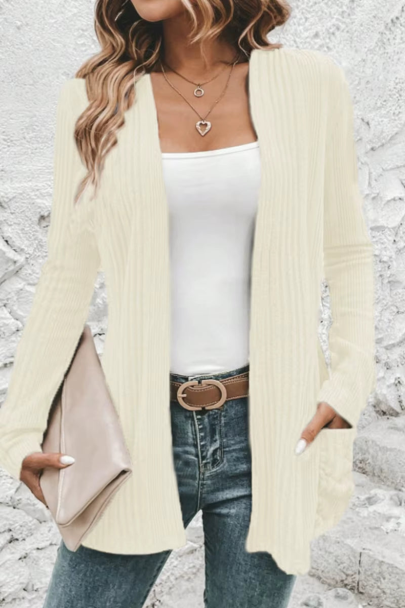 Cardigan Amincissant Côtelé De Couleur Unie Pour Femme, Manteau Polyvalent, Minimaliste Européen Et Américain, Nouvelle Collection Automne.