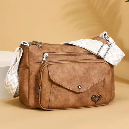 Trendy Large Capacity Women'S Shoulder Bag Fashionable Fresh All-Match Crossbody Bag Soft PU Leather Square Shape Zipper Closure