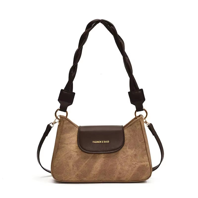 Retro Casual Single Shoulder Bag Commuter Women'S Bag New Trend Small Square Bag Brown Underarm Bag Spring New Model